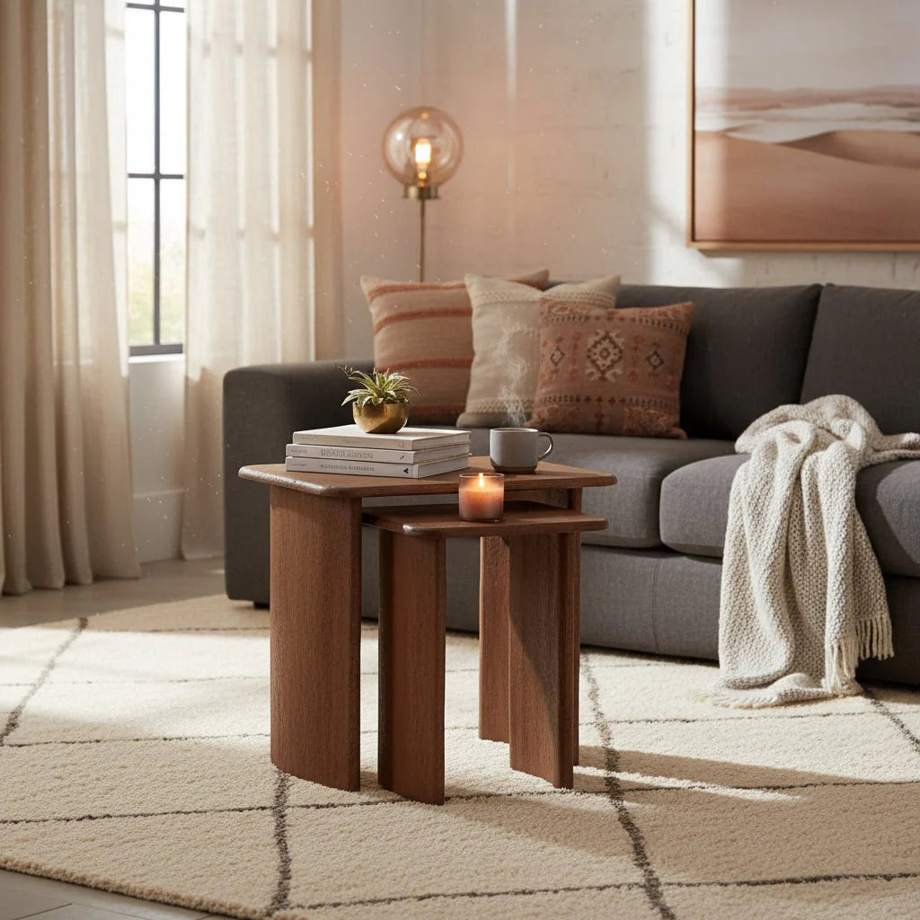 Milav NESTING TABLE Wood Top