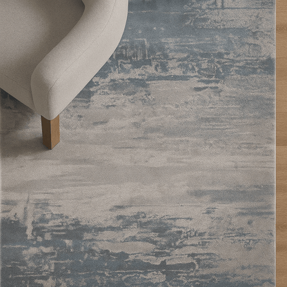 Modern baby blue and off-white Rug