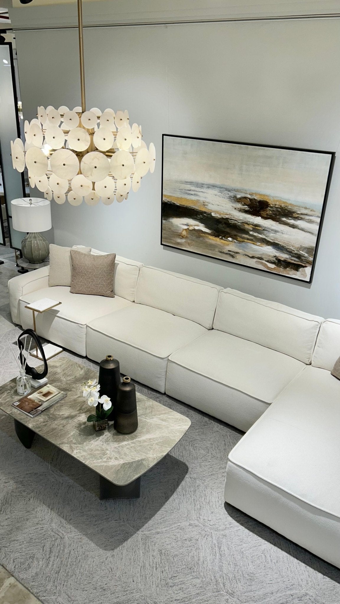 Moscow White Sectional + Swivel Chair