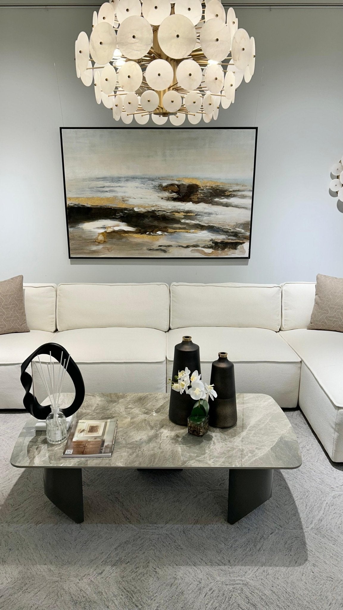Moscow White Sectional + Swivel Chair