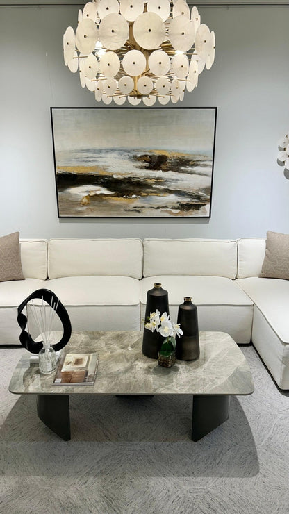 Moscow White Sectional + Swivel Chair