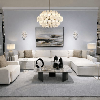 Moscow White Sectional + Swivel Chair