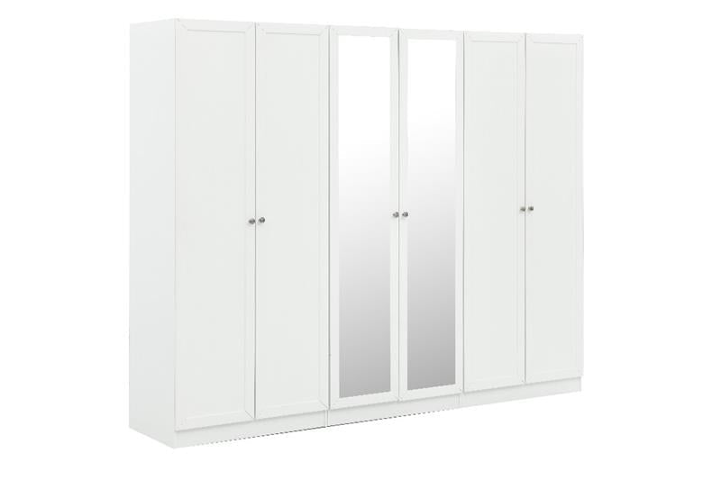 Provence White Wood Wardobe with 4 Panel Doors &amp; 2 Mirror Doors
