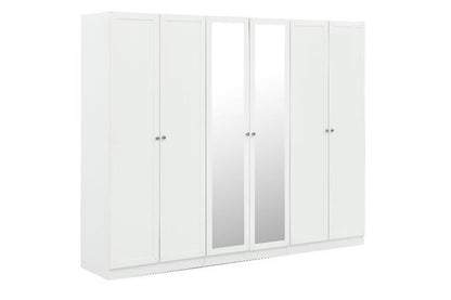 Provence White Wood Wardobe with 4 Panel Doors &amp; 2 Mirror Doors