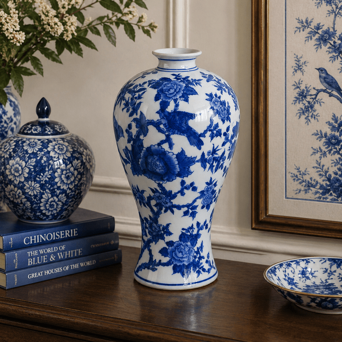 Ren Blue and White  Bird Vase
