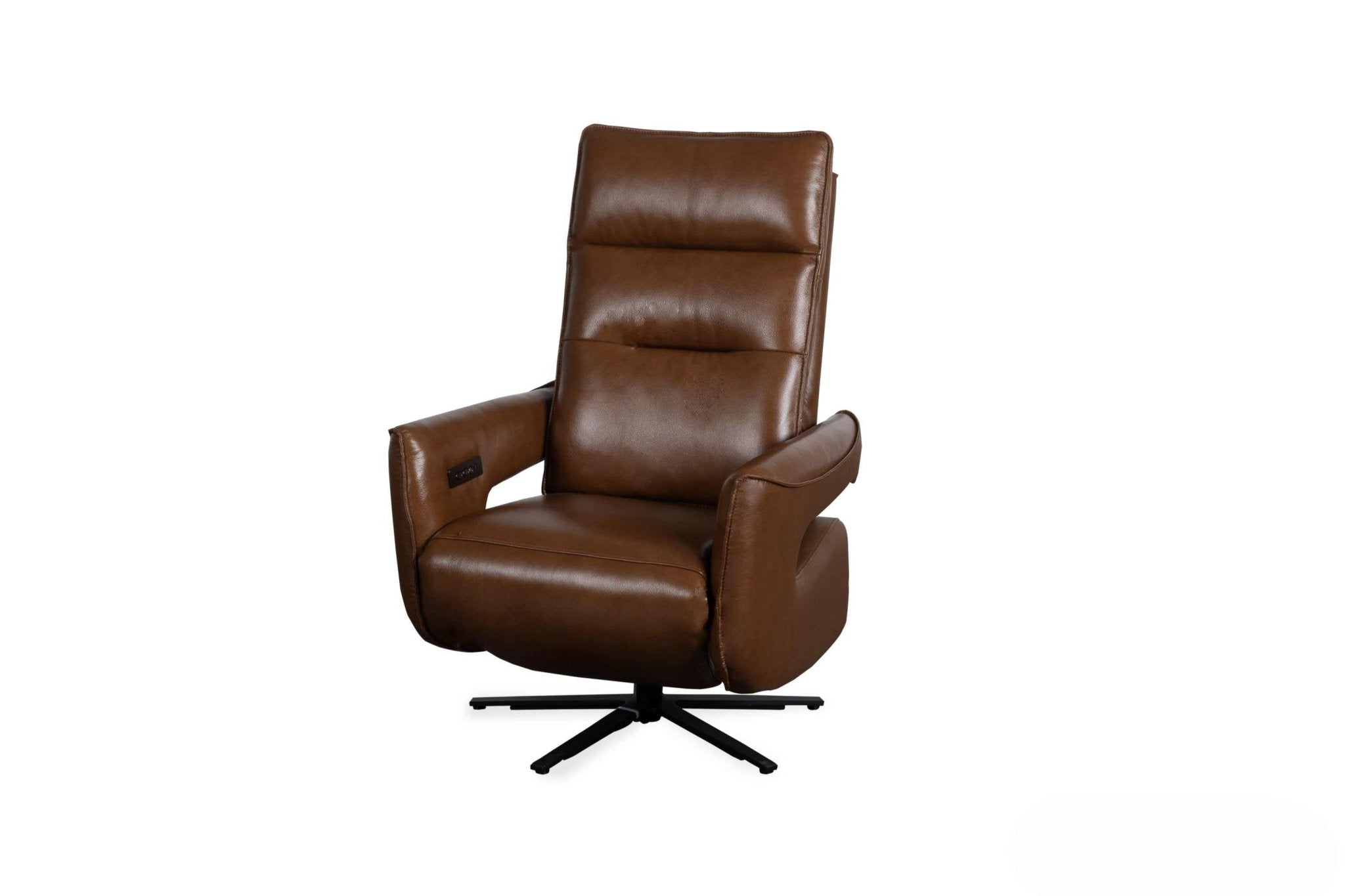 Roots Comfort Brown Leather Power Swivel Recliner