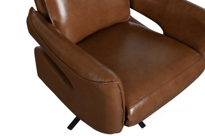 Roots Comfort Brown Leather Power Swivel Recliner