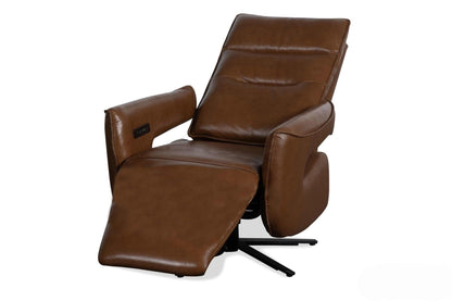 Roots Comfort Brown Leather Power Swivel Recliner