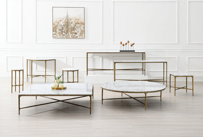 Round Silver Accent  Table with Marble Top