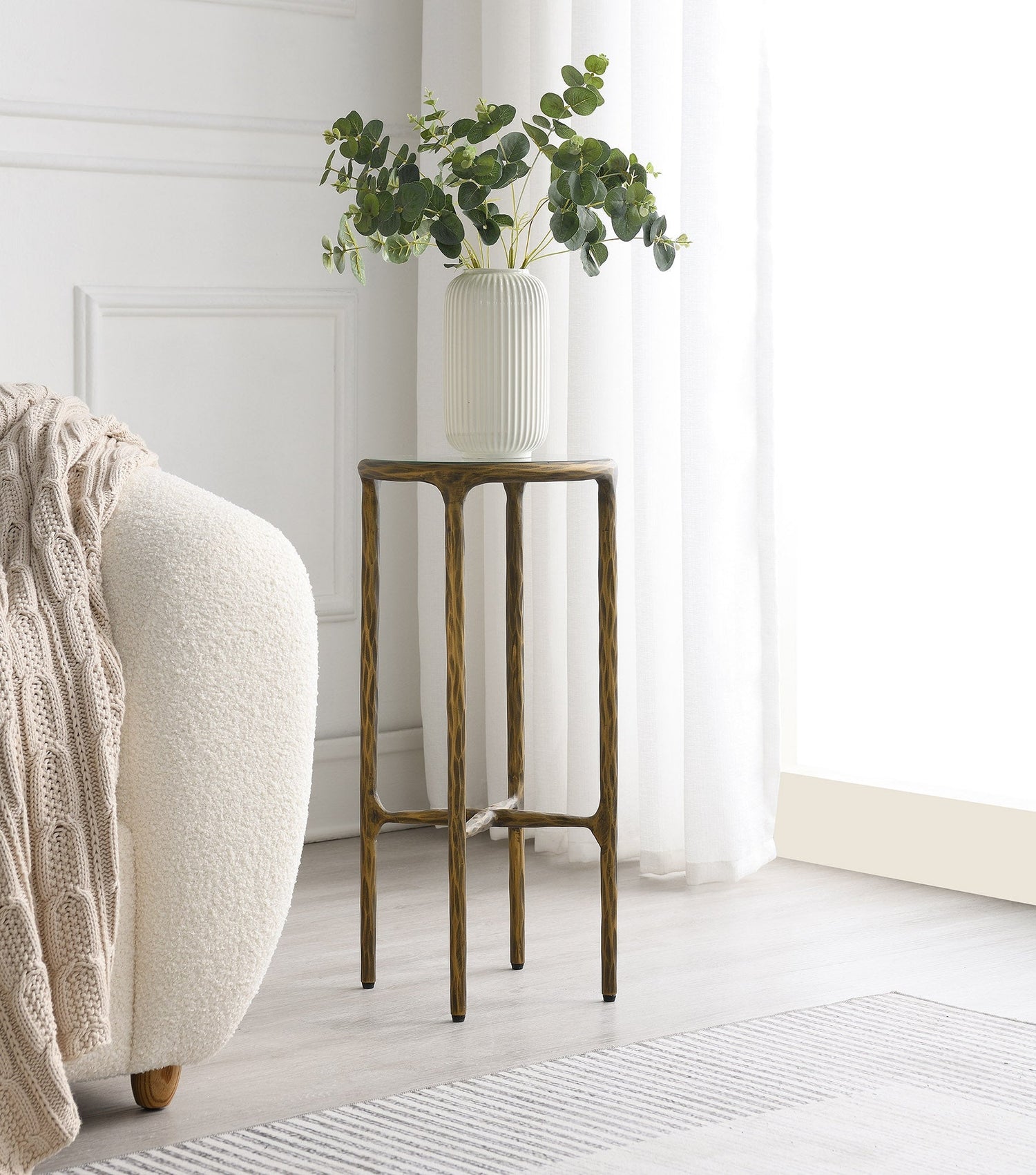 Round Silver Accent  Table with Marble Top