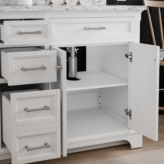 Roveland 60-in White Undermount Bathroom Vanity with Natural Carrara Marble Top