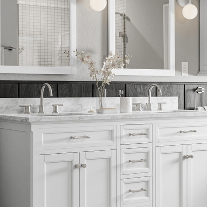 Roveland 60-in White Undermount Bathroom Vanity with Natural Carrara Marble Top