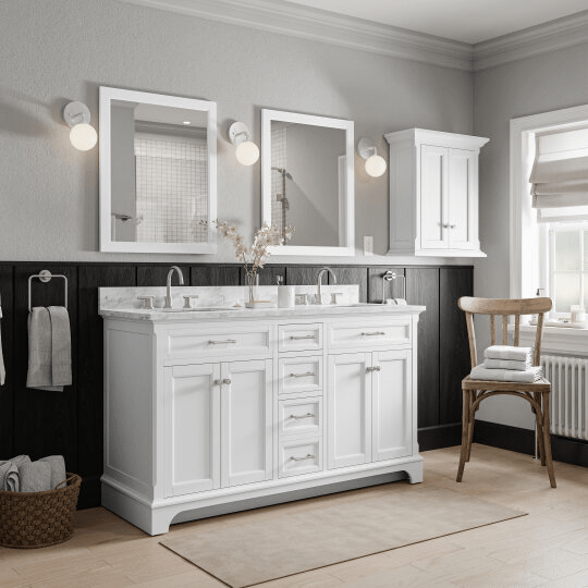 Roveland 60-in White Undermount Bathroom Vanity with Natural Carrara Marble Top
