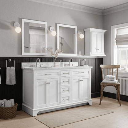 Roveland 60-in White Undermount Bathroom Vanity with Natural Carrara Marble Top
