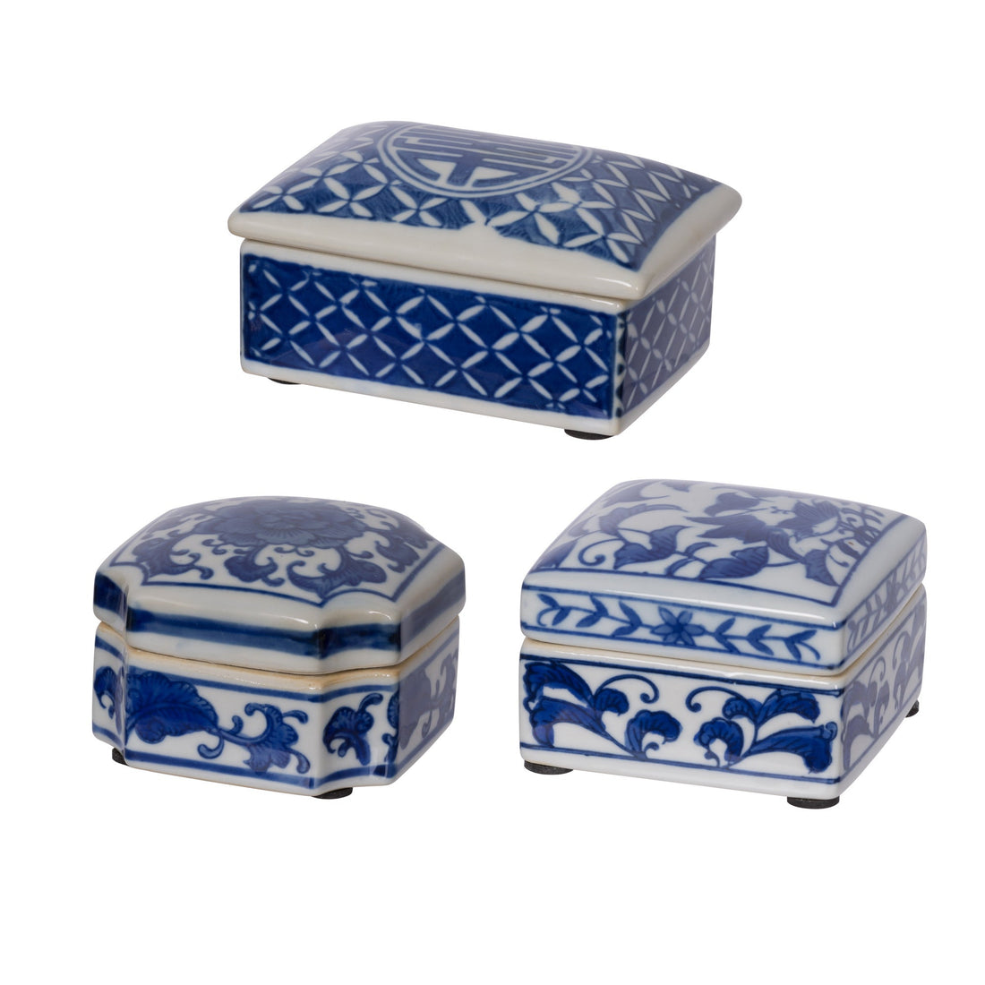 S/3 Leith Blue-And-White Decorative Boxes