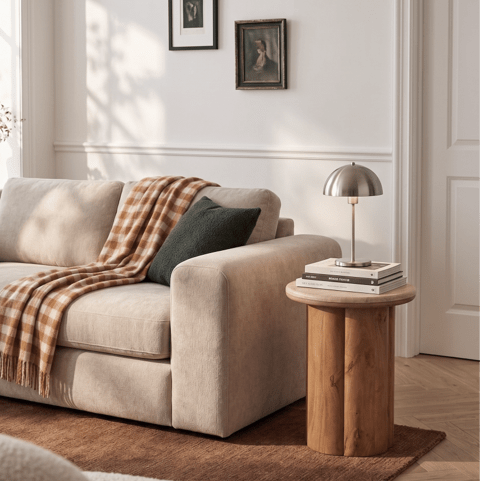 Sandridge MangoWood Beige Travertine Round Side Table