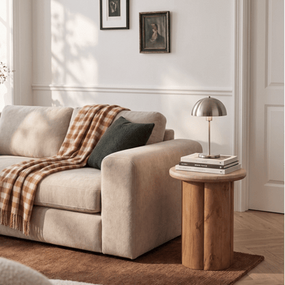 Sandridge MangoWood Beige Travertine Round Side Table