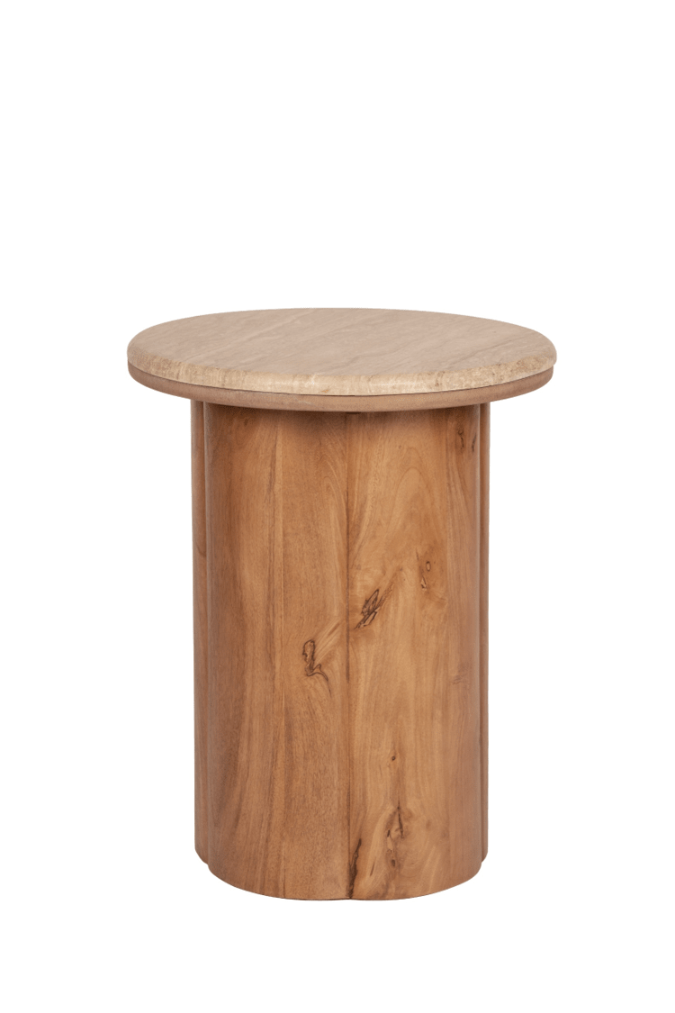 Sandridge MangoWood Beige Travertine Round Side Table