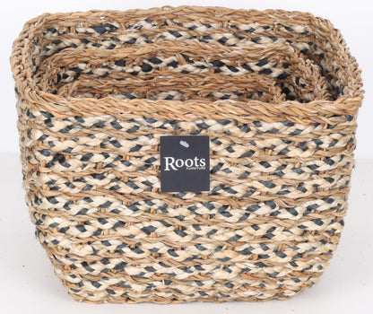 SEAGRASS / JUTE SQUARE TAPER BASKET - SET OF 3