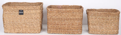 S.G RECTANGULAR BASKET WITH SELF HANDLE SET OF 3