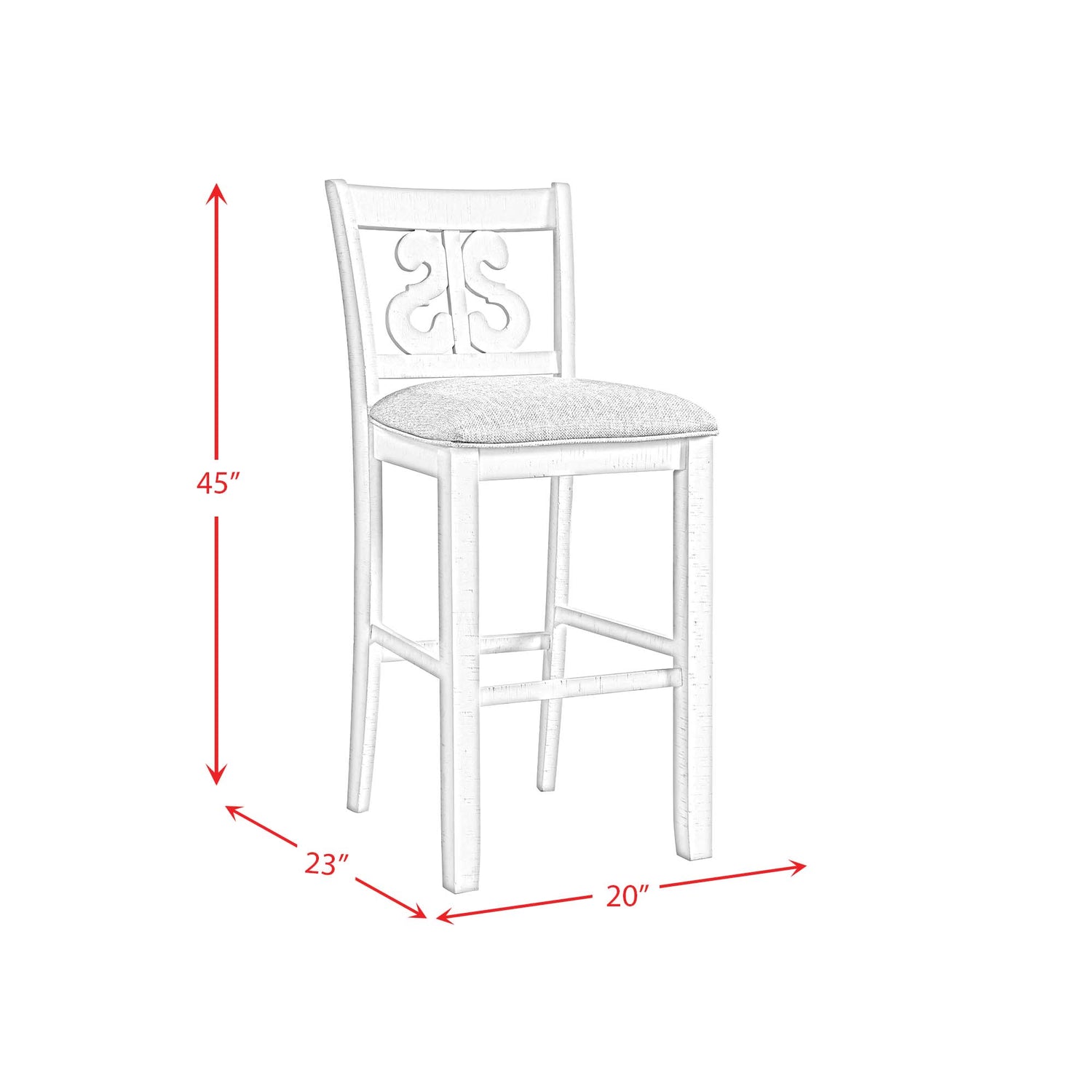Stone 30in Bar Scroll Back Stool w/Fabric Seat in White (2 Per Carton)