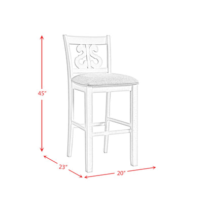 Stone 30in Bar Scroll Back Stool w/Fabric Seat in White (2 Per Carton)