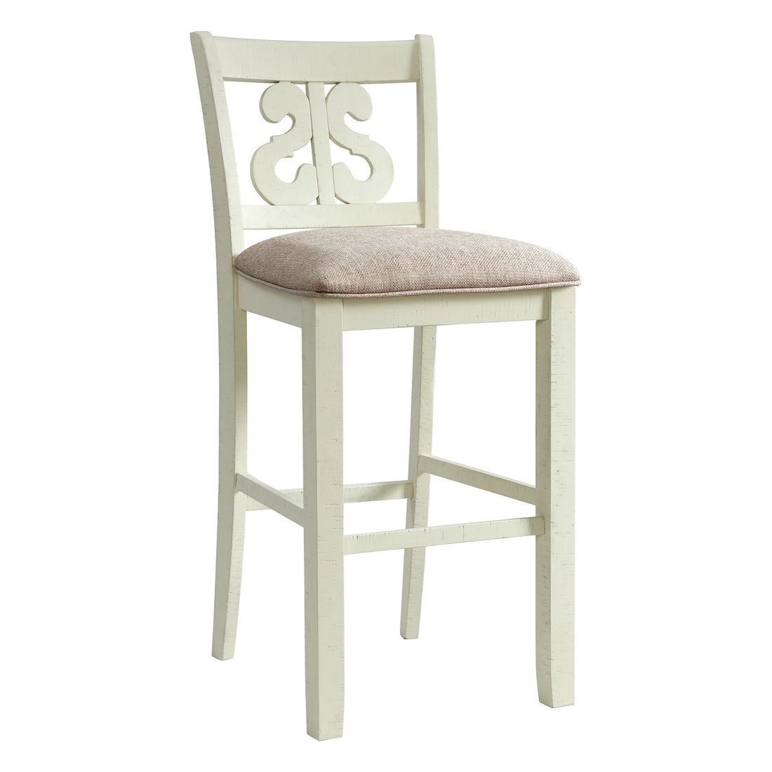 Stone 30in Bar Scroll Back Stool w/Fabric Seat in White (2 Per Carton)