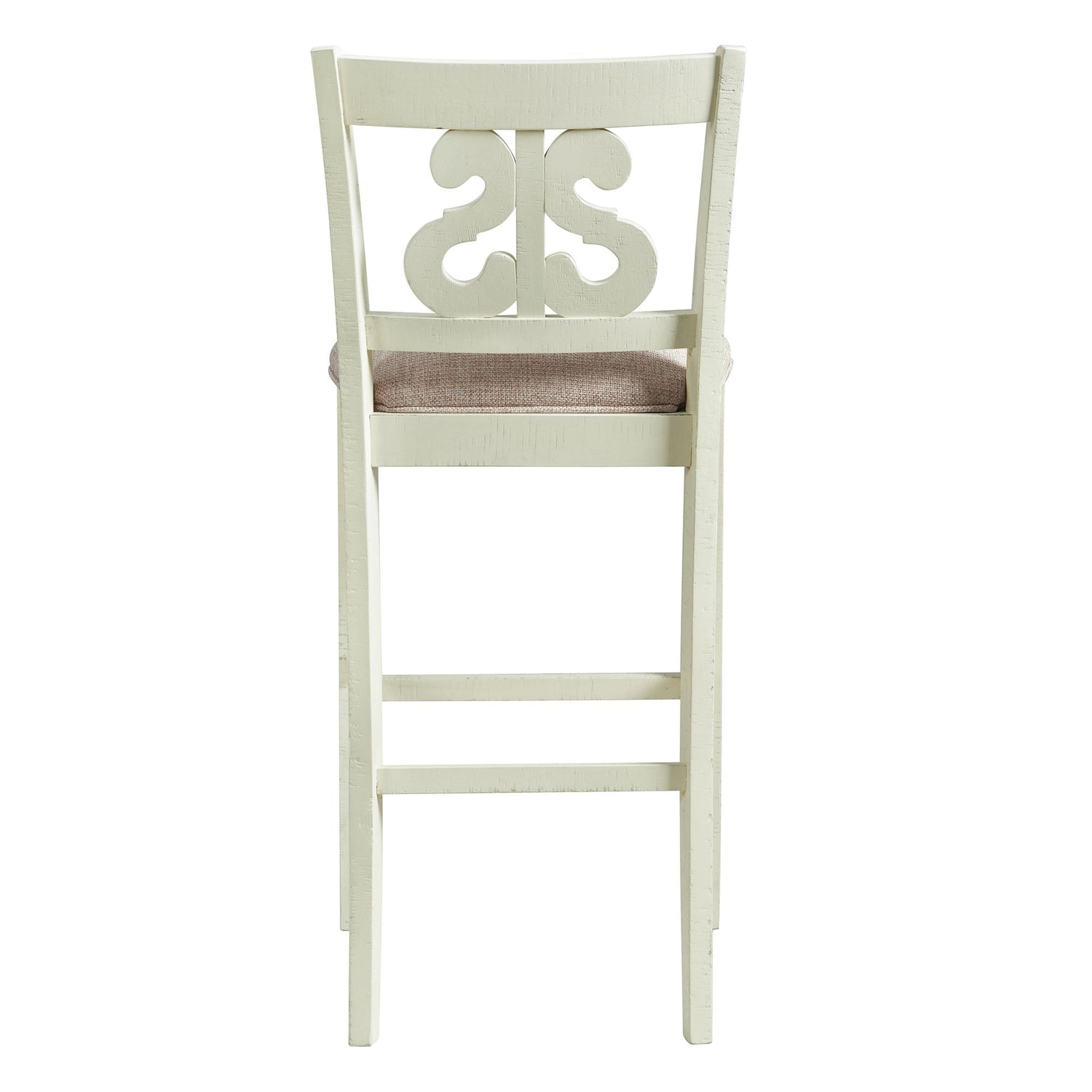 Stone 30in Bar Scroll Back Stool w/Fabric Seat in White (2 Per Carton)