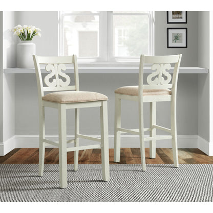Stone 30in Bar Scroll Back Stool w/Fabric Seat in White (2 Per Carton)