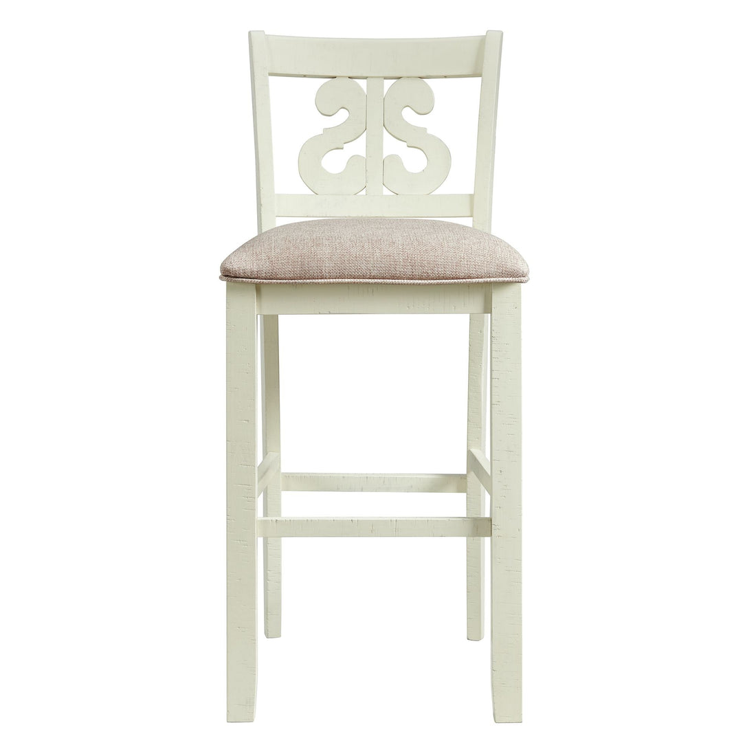 Stone 30in Bar Scroll Back Stool w/Fabric Seat in White (2 Per Carton)