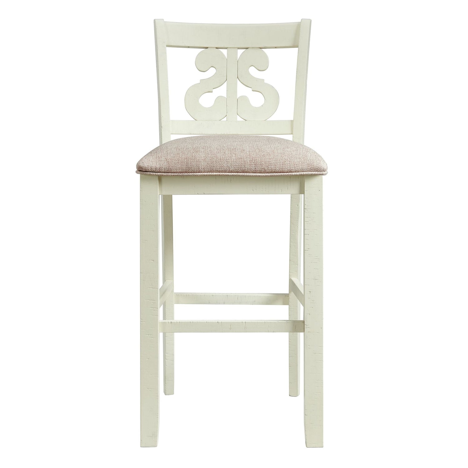 Stone 30in Bar Scroll Back Stool w/Fabric Seat in White (2 Per Carton)