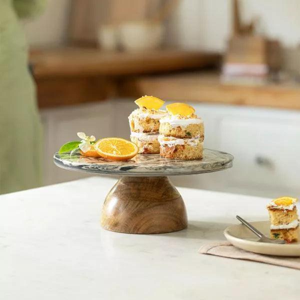 Carbon Ceramic and Wooden Cake Stand
