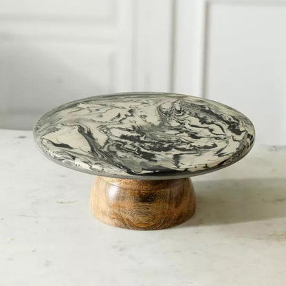 Carbon Ceramic and Wooden Cake Stand