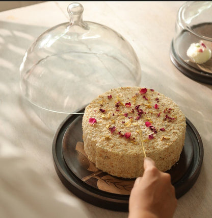 Tashi Glass Cloche With Wooden Painted Base