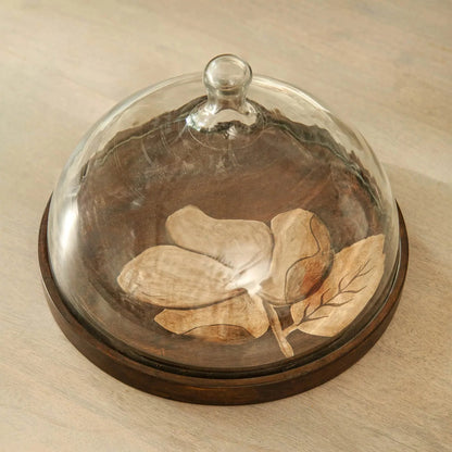 Tashi Glass Cloche With Wooden Painted Base