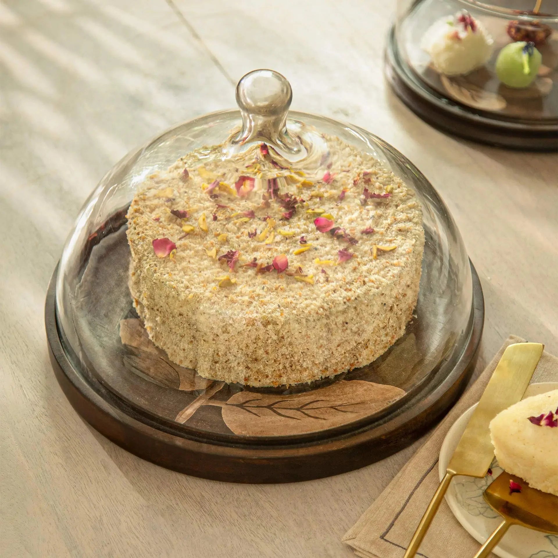 Tashi Glass Cloche With Wooden Painted Base