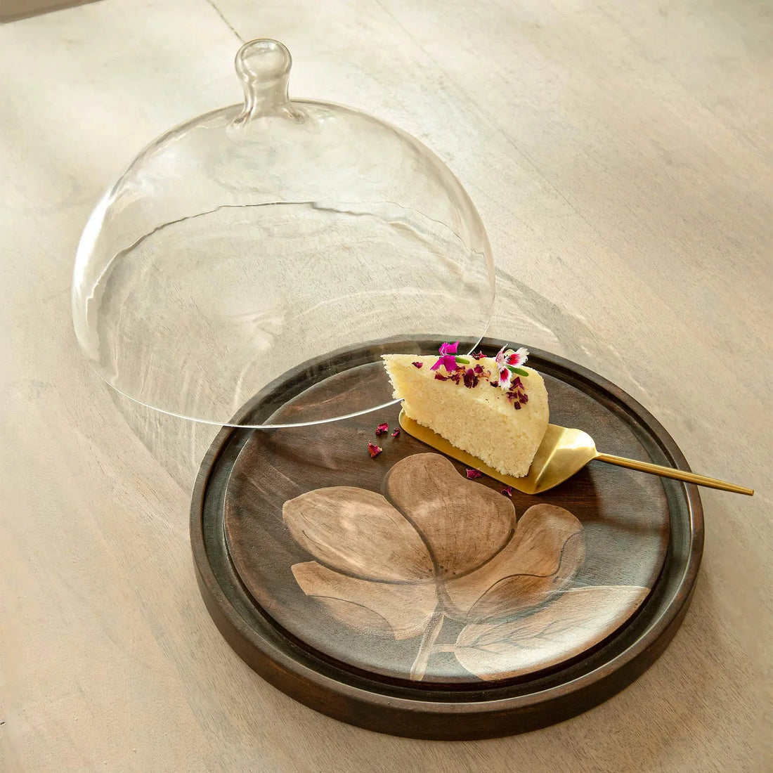 Tashi Glass Cloche With Wooden Painted Base