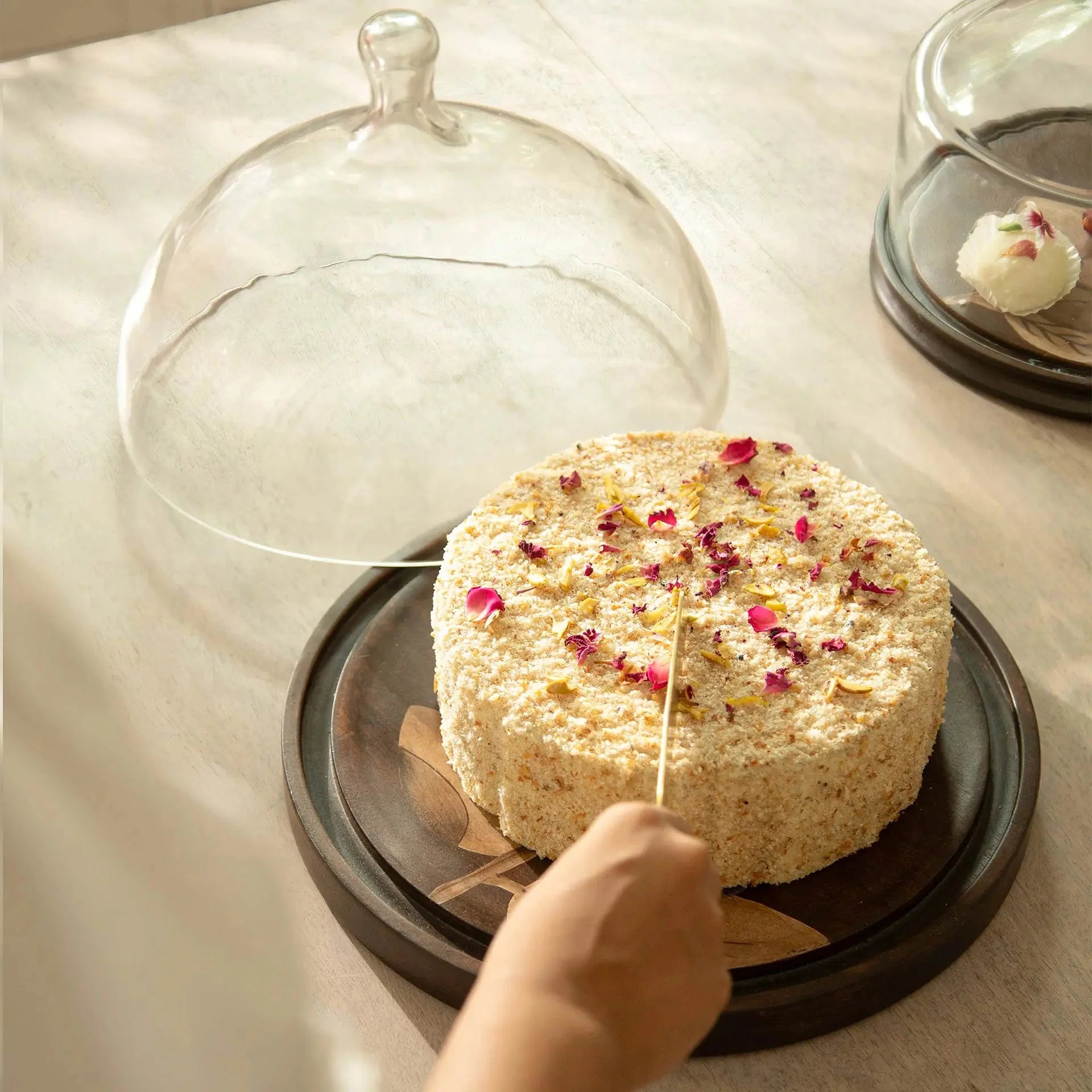 Tashi Glass Cloche With Wooden Painted Base