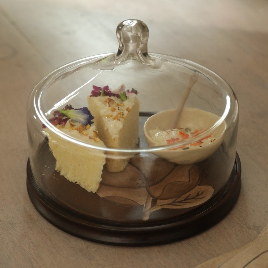 Tashi Glass Cloche With Wooden Painted Base - Small