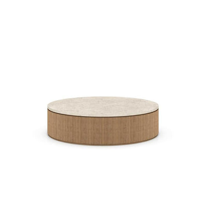 Travertine Top Natural Oak Round Coffee Table