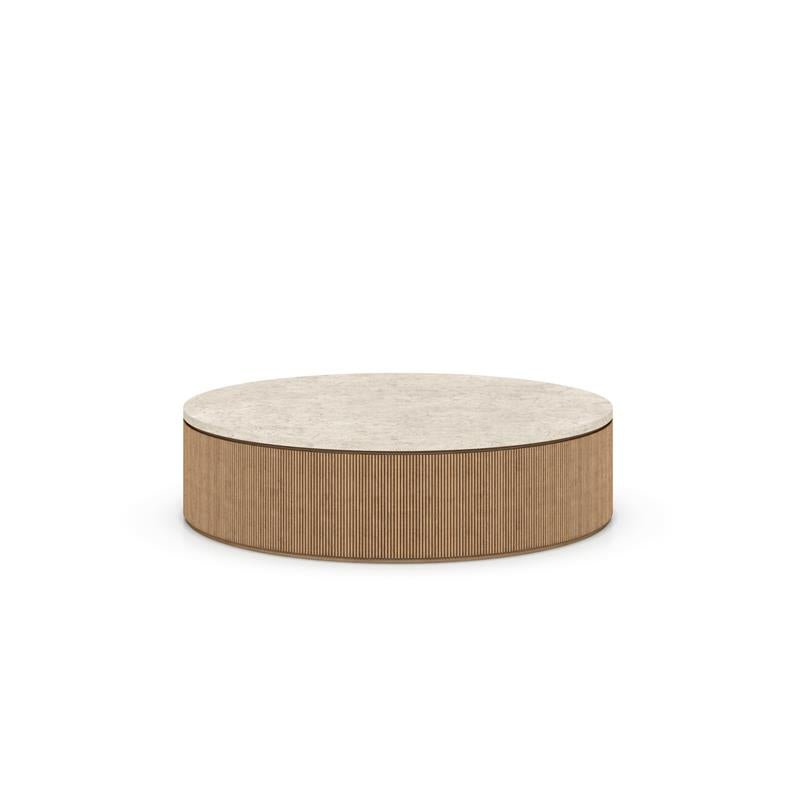 Travertine Top Natural Oak Round Coffee Table