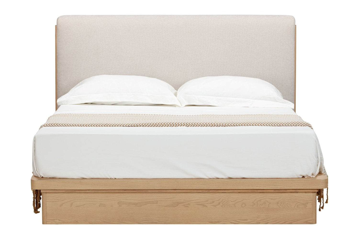 Travoli bed frame - King size Solid American ash, texstyle dine 002 cream fabric