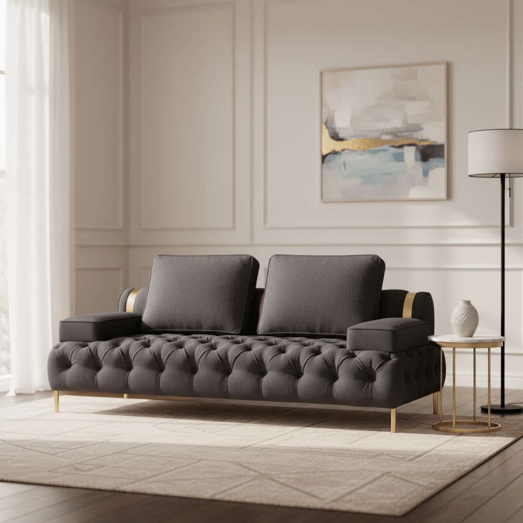 Tufting Dark Grey Loveseat