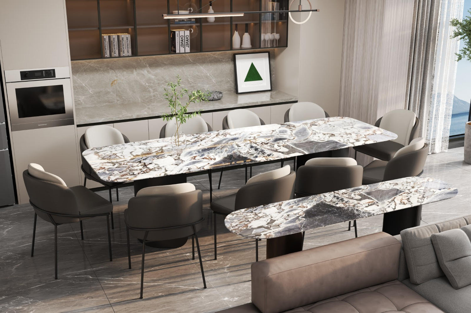 Twirl Black Marble Dining Table 240 CM - ROSE WALL DÉCOR Gift