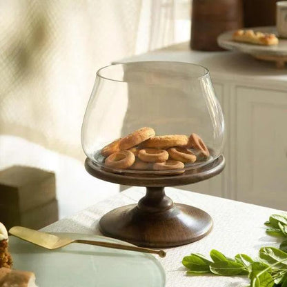 Vana Glass Hurricane W/ Wooden Stand