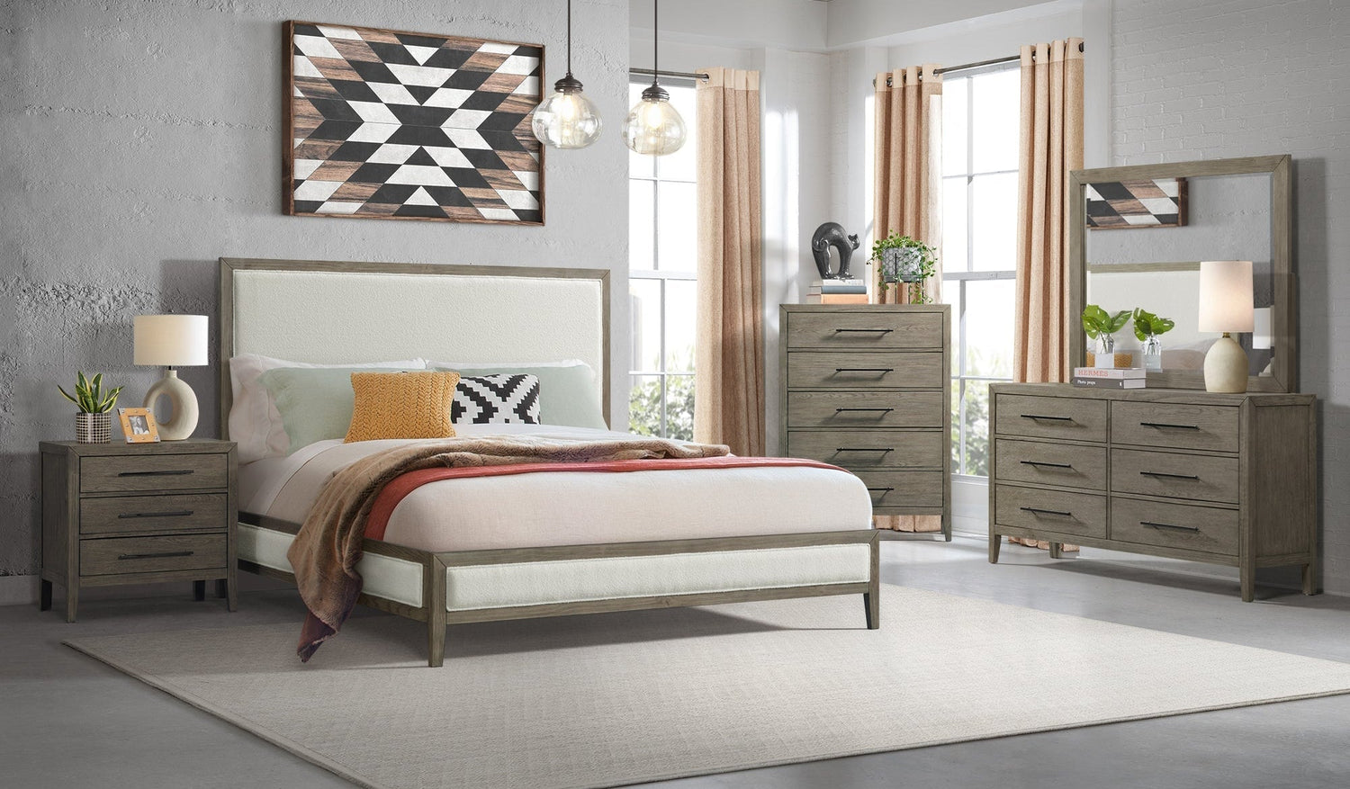 Versailles Contemporary White Bouclé King Bedroom Set