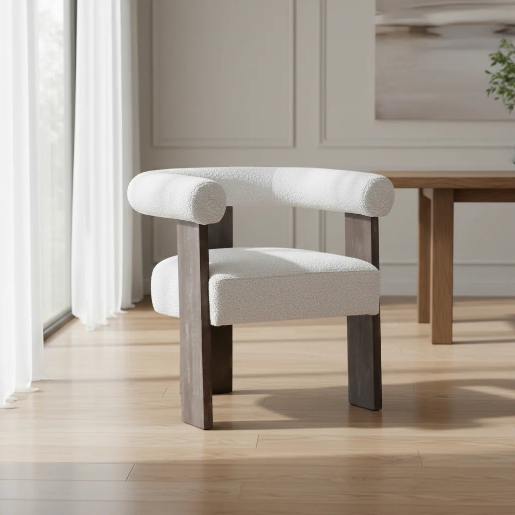 Verve Boucle Cream Brushed Vintage legs Dining Chair