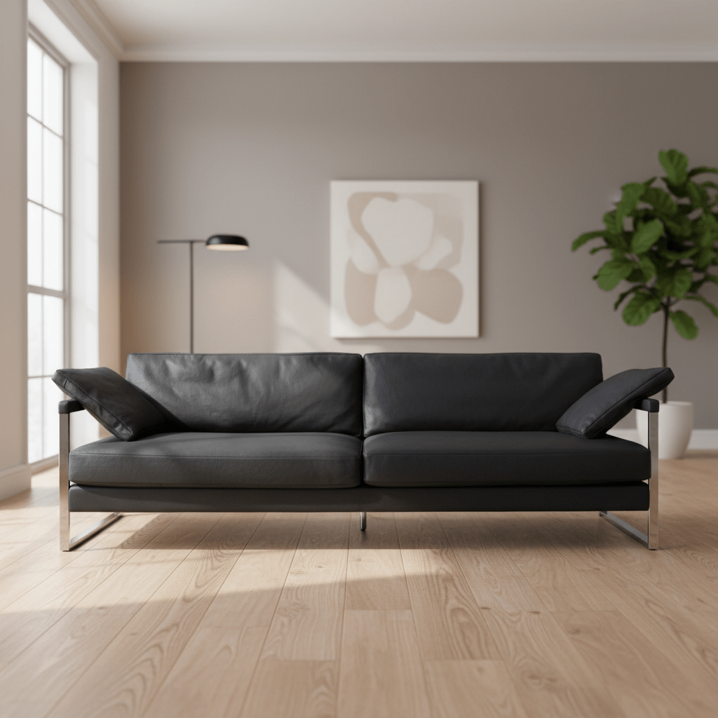 Winter Black Leather Sofa
