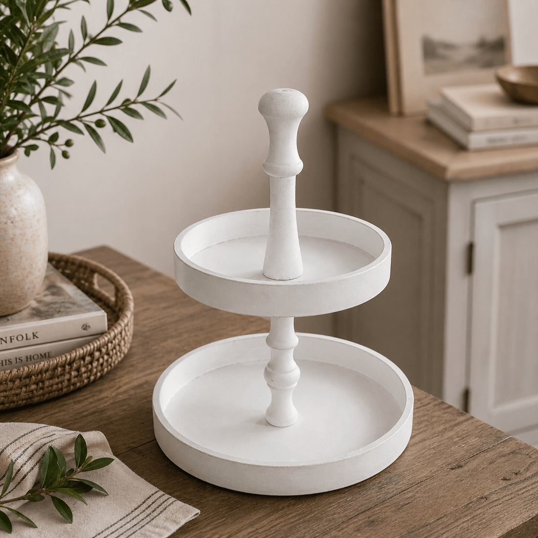 WOODEN 2-TIERED TRAY