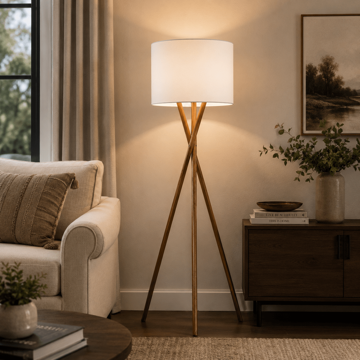 WOODEN TRIPOD FLOOR LAMPS